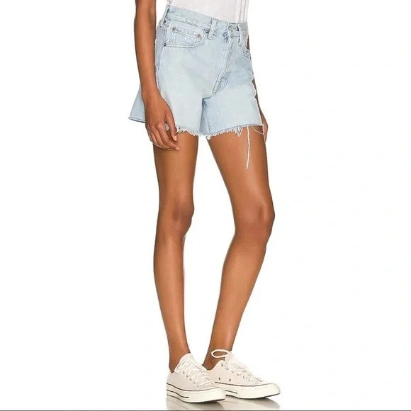 Agolde Parker Long Shorts Jinx Cut Off Hi Rise Denim Jean Light Wash Sz 32 NWT